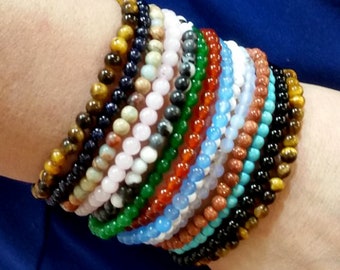 Gemstone Stretch Bracelet 4-12mm Round Crystal Beaded Bracelet Healing Balance