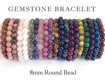8mm Gemstone Beaded Bracelet Crystal Healing Stretch Bracelet
