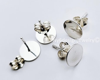 925 Sterling Silver 8mm Flat Pad Earring Posts with Butterfly Backs – DIY Jewelry Findings