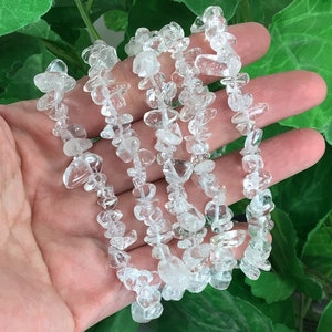 Crystal Quartz Bracelet Stretch String Bracelet Gemstone Crystal Quartz Chip Bracelets Nugget Chip Beaded Handmade Jewelry Balance Crystal