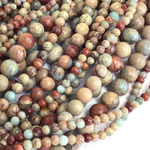 Ocean Jasper Beads Quality AA Jasper Smooth Round Bead Natural Gemstone Round Loose Bead 4MM 6MM 8MM 10MM 12MM Bulk Lot Options 15&quot; strand