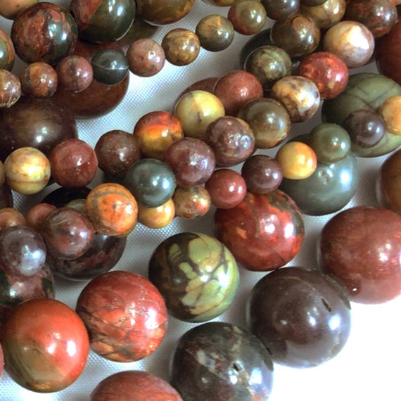 Loose Bead Strand - 15" Of 8mm Round Picasso Jasper Gemstone Beads, Center-Drilled