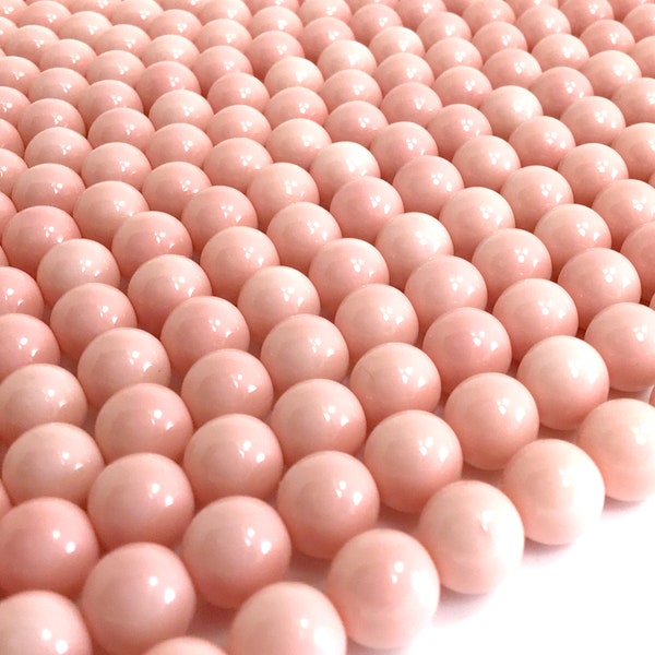 Angel Pink Peach Glass Pearl Coated Round Bead Smooth Bead 4mm 6mm 8mm 15" inch Strand Light Pink Pearl High Quality Gemstone Crystal Bead