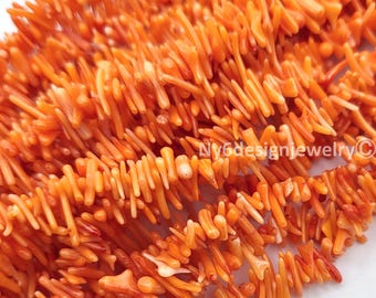 Pumpkin Orange Coral Branch Beads 5-12mm Gemstone Chips 16" Strand