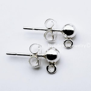 925 REAL Sterling Silver 4mm Ball Post w Open Ring Ear Wires for DIY Jewelry Making One Pair