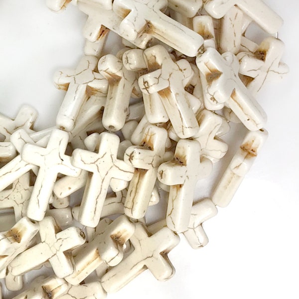 Cream White Cross Howlite Turquoise Cross Howlite Stone Magnesite Turquoise Spacer Loose Beads 15" strand 15mm, 25mm, 30x20mm