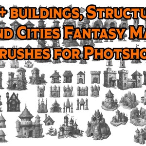 Edifícios, estruturas e pincéis de cidade de fantasia para Photoshop/Gimp - mais de 300 pincéis digitais para criação de mapas de fantasia