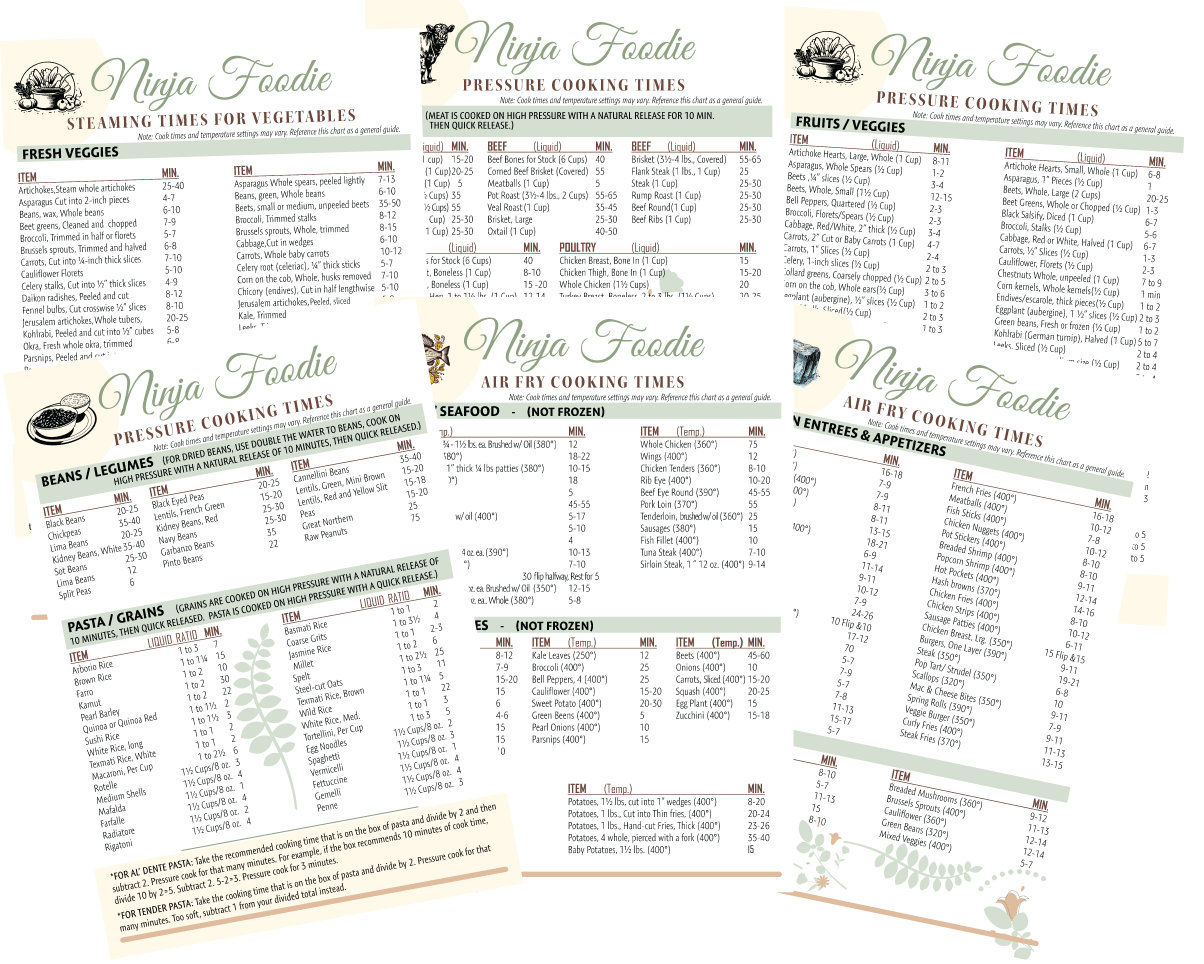 Ultimate Ninja Foodie Air Fryer and Pressure-cooking Times Chart 