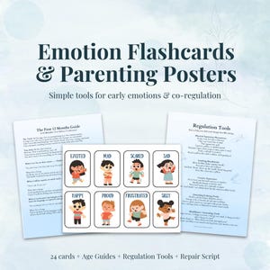 Emotion Flashcards & Parenting Guide Posters | Toddler Feelings Cards + EI Tools (Digital Download)