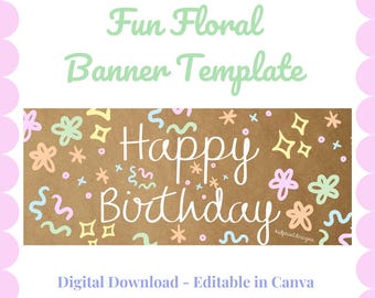 Birthday Banner Template | DIY Party Sign (Canva Editable, Digital Download)