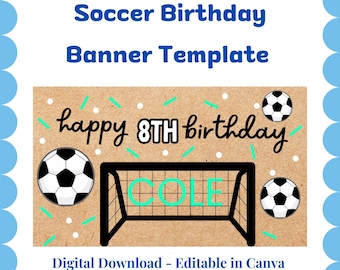 Plantilla de pancarta de cumpleaños de fútbol / Estilo pintado a mano (Canva, digital)