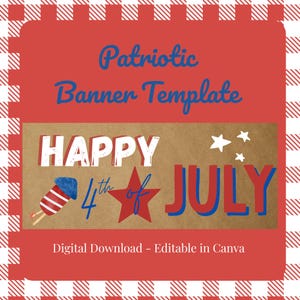 4th of July Banner | Template & Printable | Patriotic &quot;Happy 4th of July&quot; Sign for Painting or Print | Customer Banners -  Party Decor