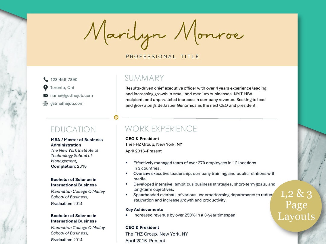 Modern Aesthetic Resume Template Professional Resume Etsy