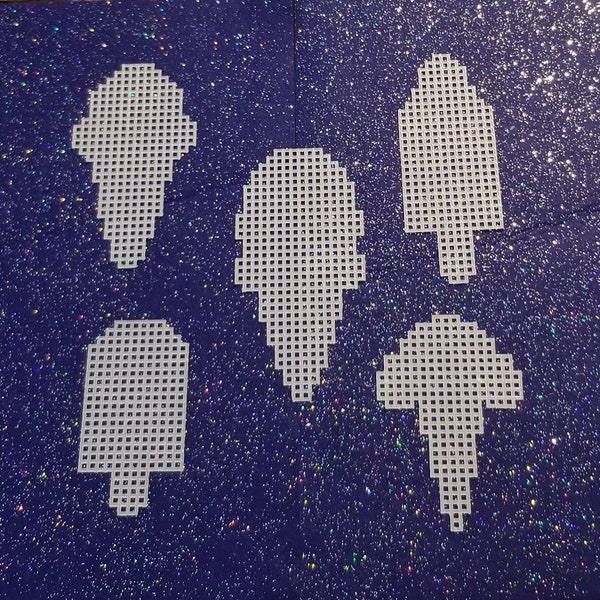 Ice cream and popsicle precut plastic canvas shapes. Set of 5. Needlepoint craft.