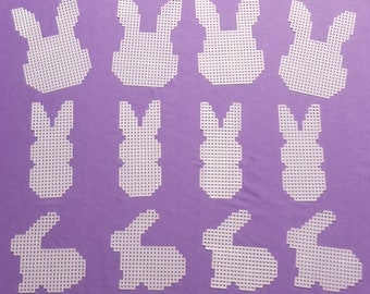 12 Precut plastic canvas shapes, Easter bunnies/rabbits. Needlepoint craft.