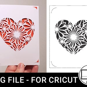 Floral Heart Card - SVG Cutfile for Cricut Joy and Maker etc - Greeting Card - Digital download for cutting machine