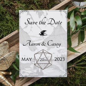 D&D Save the Date Template Dungeons and Dragons Theme TTRPG DIY Personalize Wedding Event Planning D20 Dice Customizable image 1