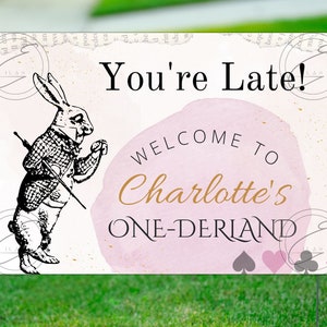 Customizable One-derland First Birthday Sign | Party Banner | DIY | Digital Download | 1st Birthday Theme | Alice in Wonderland | Tea Party