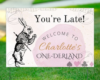 Customizable One-derland First Birthday Sign | Party Banner | DIY | Digital Download | 1st Birthday Theme | Alice in Wonderland | Tea Party