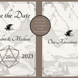 D&D Save the Date Template Dungeons and Dragons Theme TTRPG DIY Personalize Wedding Event Planning D20 Dice Customizable image 3