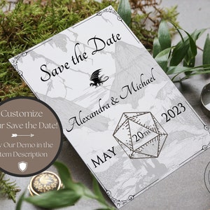 D&D Save the Date Template Dungeons and Dragons Theme TTRPG DIY Personalize Wedding Event Planning D20 Dice Customizable image 2