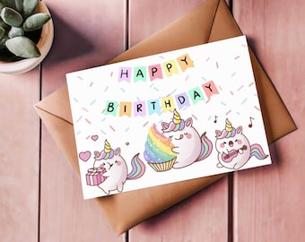 Happy birthday unicorn rainbow birthday card kawaii unicorn birthday card for little girl birthday wishes for a niece birthday greeting card