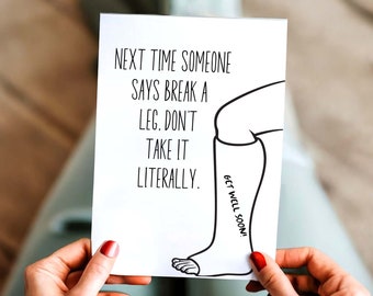 Humorous get well soon card funny broken leg get well card knee surgery recovery card for friend personalized card sports player injury card