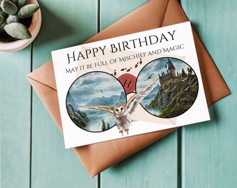 Wizard birthday card for kids magical wizard castle book lover birthday wishes card for teenager card birthday greeting card with envelope