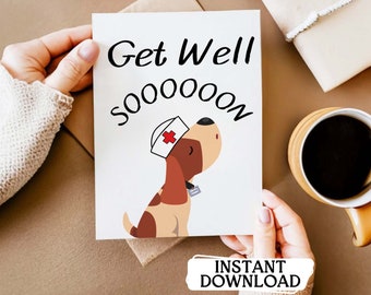 Funny dog greeting card funny get well card printable get well soon card digital download card for kid care package for surgery recovery