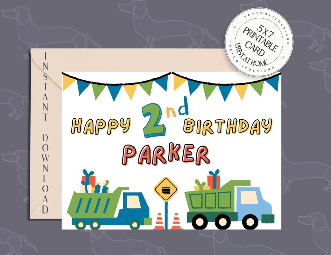 Personalized Construction Birthday Card for Boys Printable - Etsy