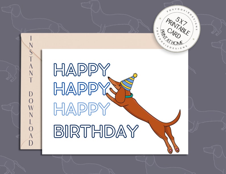 Dachshund Birthday Card for Him Digital Download Weiner Dog - Etsy