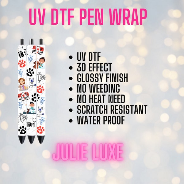 UV DTF Vet Pen Wrap | Ready to Apply | No Heat Needed | Permanent Adhesive | Waterproof