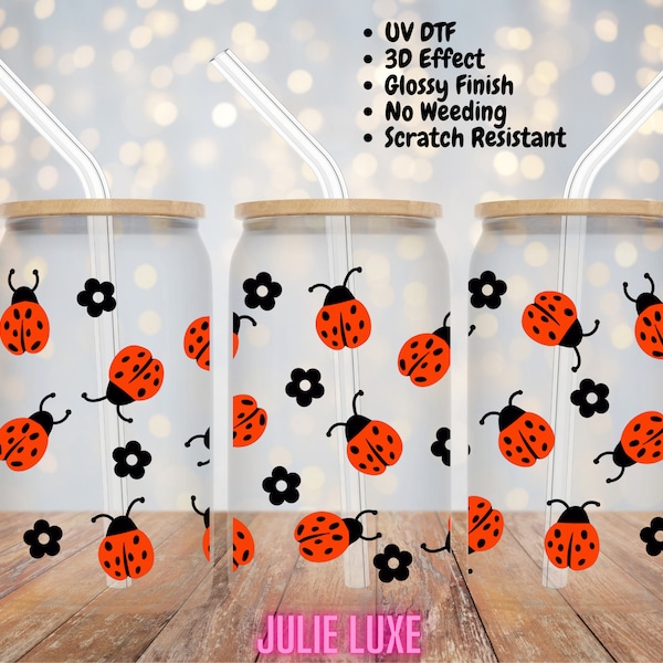 UV DTF Ladybug | Ready to Apply Cup Wrap | No Heat Needed | Permanent Adhesive | Waterproof