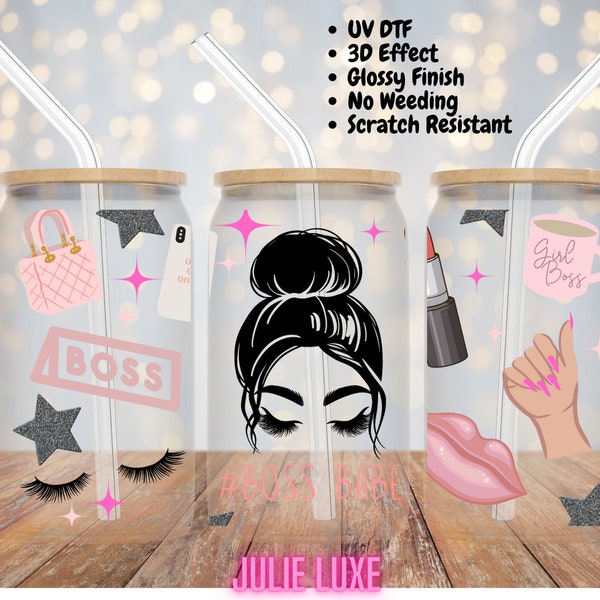 UV DTF Boss Babe| Ready to Apply Cup Wrap | No Heat Needed | Permanent Adhesive | Waterproof