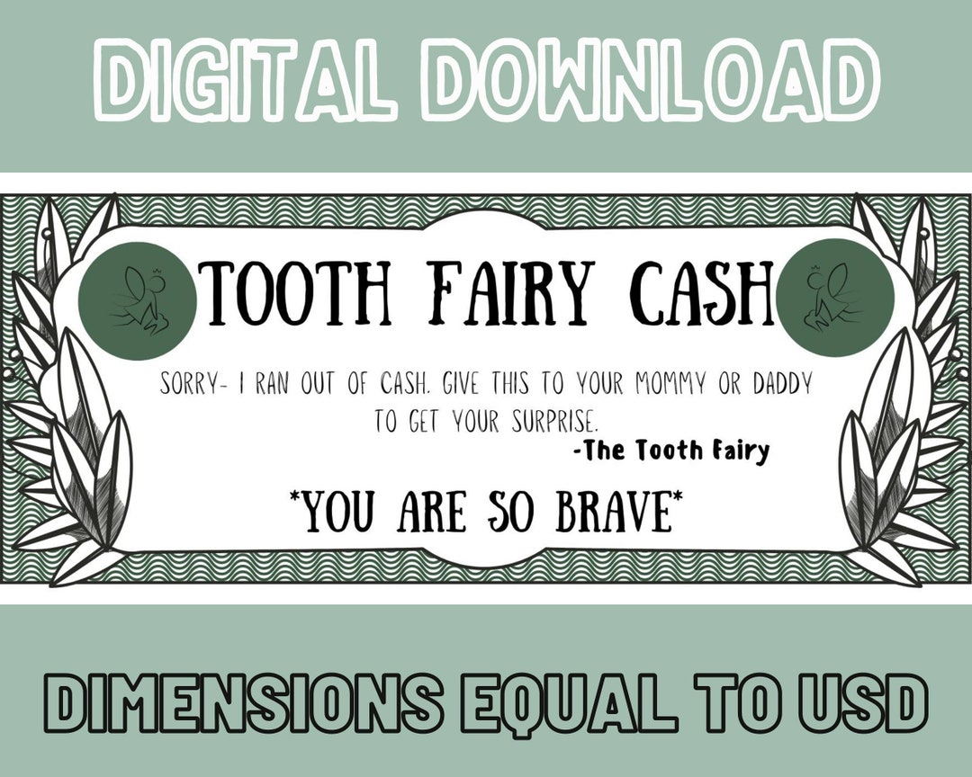 Tooth Fairy Cash Download Printable Tooth Fairy Gift Children Tooth Loss 1st Grade Lost Tooth - Etsy