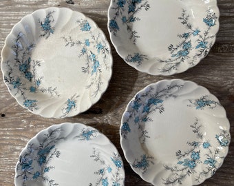 4 Vintage Forget-Me-Not Berry Bowls - Pale Blue Floral Handpainted - Ironstone - Myott England - Set of 4 - Staining - Crazing