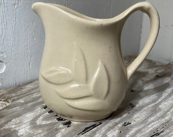 Vintage Small Pitcher - Embossed Creamer - Chunky Cream Colored Pitcher