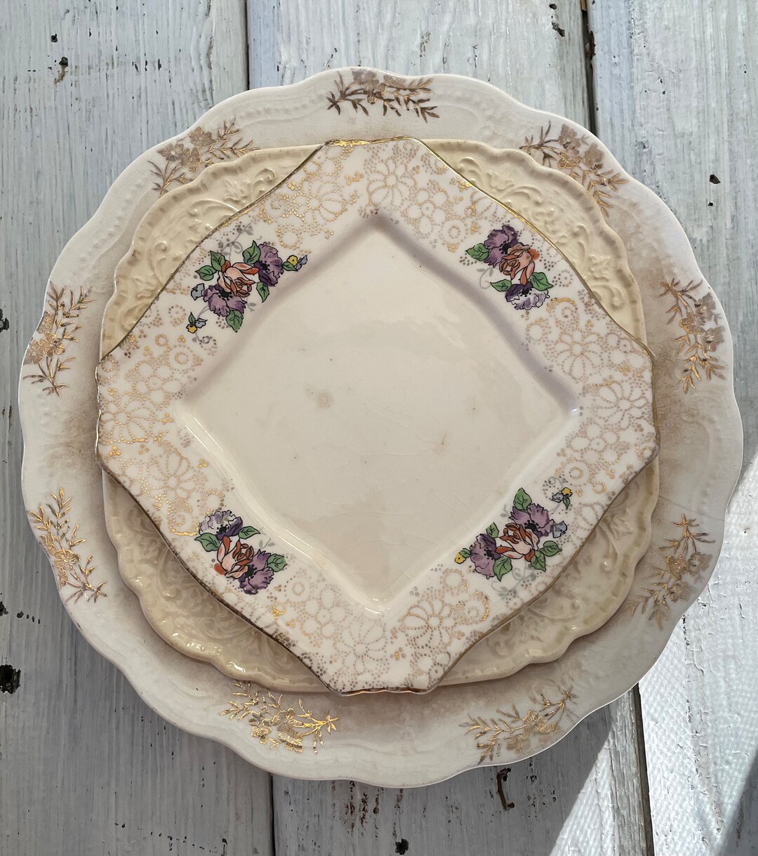 3 Vintage Mismatched Plates Old Plates With Staining and Etsy