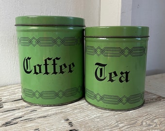 Vintage Coffee and Tea Tins - Vintage Green Canister Set - 2 Kitchen Tins