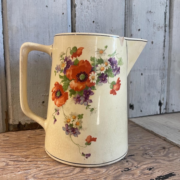Vintage Floral Pitcher - Water Pitcher - Flowers - Crazing - Fall Decor