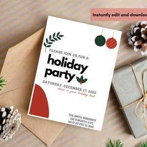 Editable Christmas Party Invitation, Christmas Party Invitation, Party Announcement, Printable Template, Christmas Invitation Download