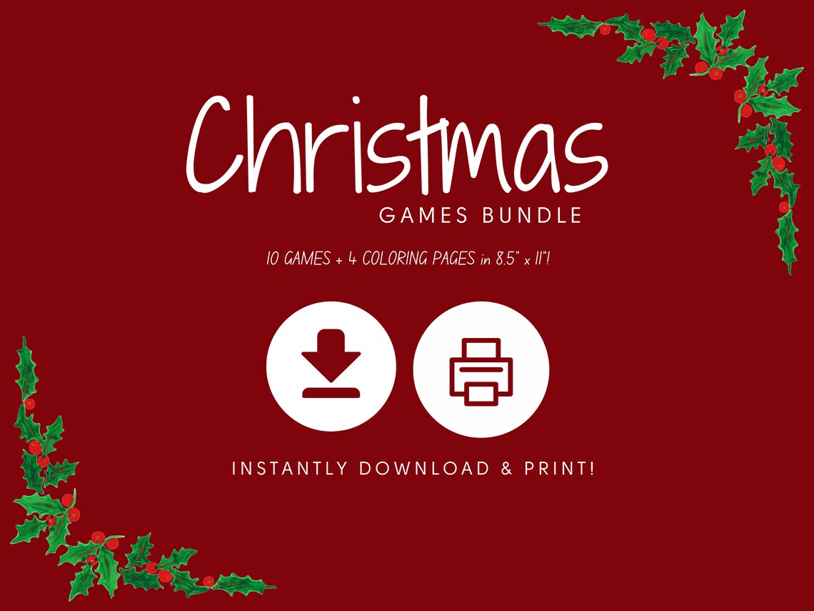 Christmas Games Printable, Printable Christmas Games for Kids, Instant
