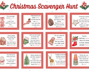 Christmas Scavenger Hunt, Printable Treasure Hunt, Indoor Kids Activity (Digital Download)