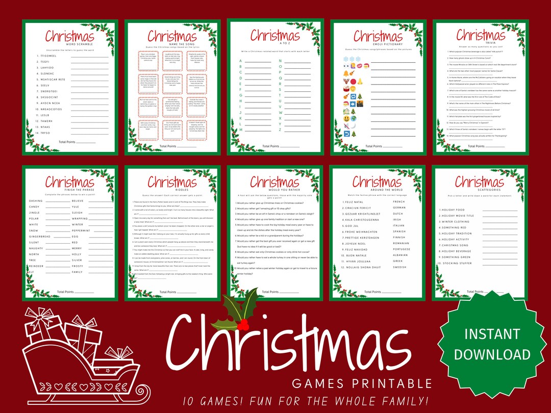 Christmas Games Printable, Printable Christmas Games for Kids, Instant