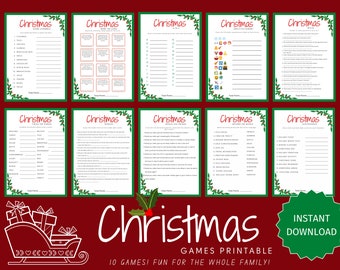 May include: A set of 10 printable Christmas games for the whole family. The games include word searches, trivia, and more. The games are designed to be fun and engaging for all ages.