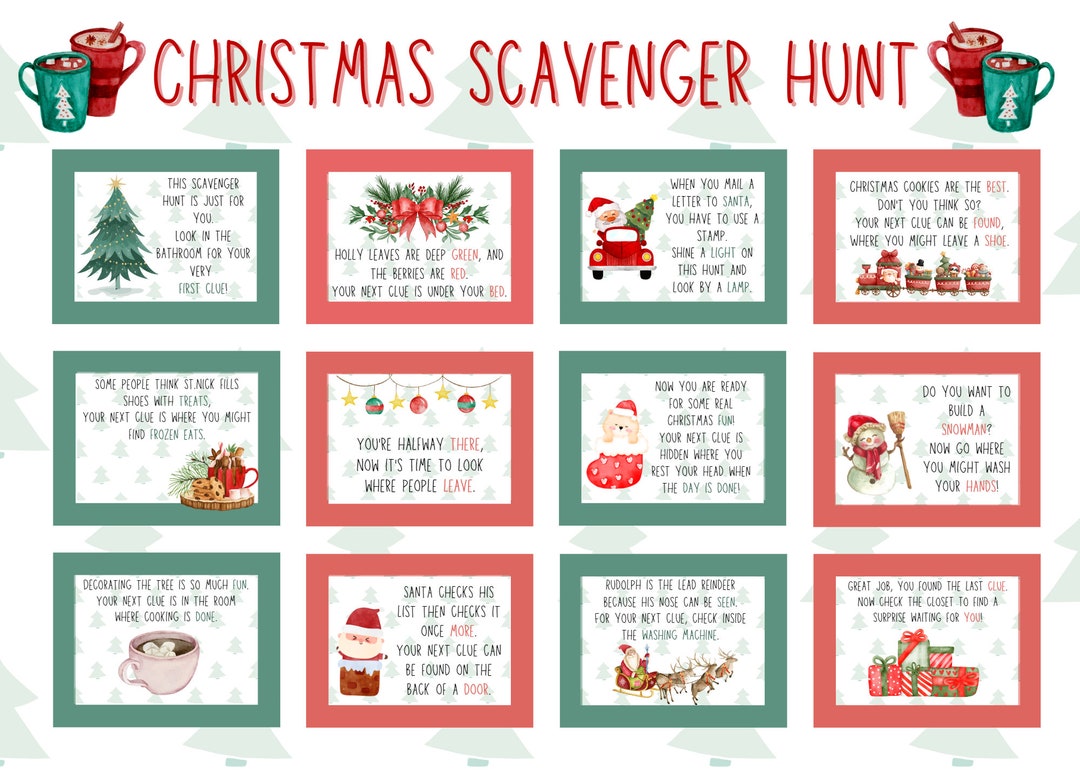 Christmas Scavenger Hunt Printable, Christmas Treasure Hunt, Indoor