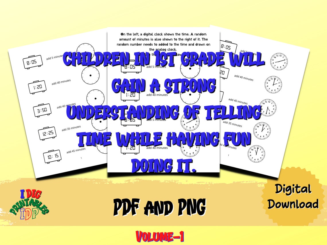 1st Grade Draw the Hands on the Clock Worksheetdraw the Etsy