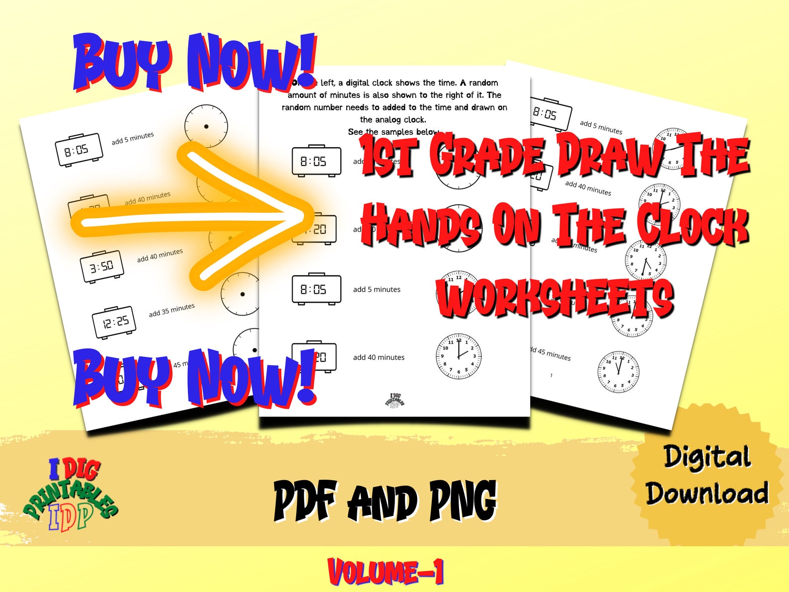 1st Grade Draw the Hands on the Clock Worksheetdraw the Etsy