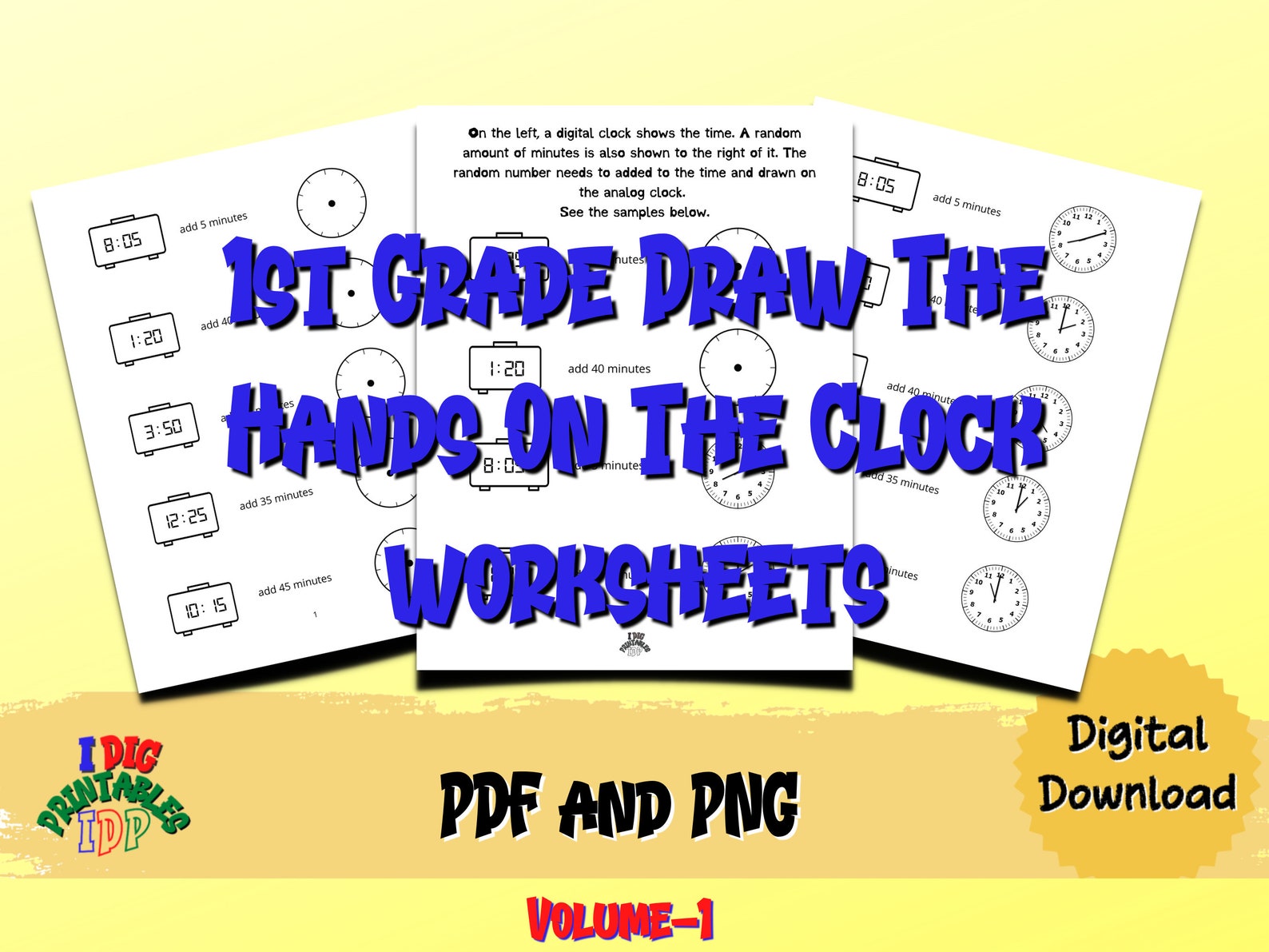 1st Grade Draw the Hands on the Clock Worksheetdraw the Etsy