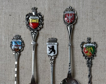 Vintage 800 Silver European Cities Crest Coat of Arms Collectible Souvenir Spoons